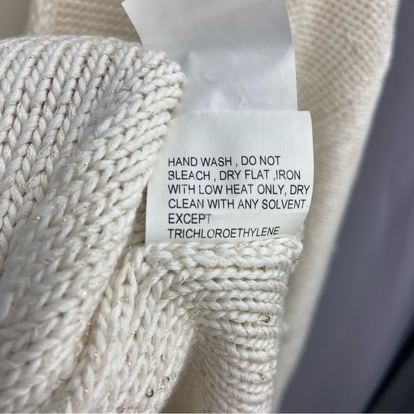 Lafayette 148 Oversized V-Neck Sweater Cotton Silk Ivory with Gold Sequins - Picture 9 of 9